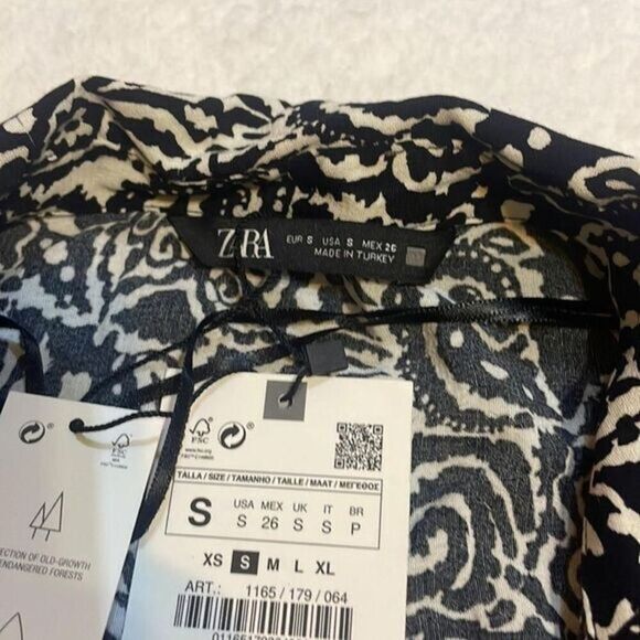 ZARA Long Fluid Loose-fit printed shirt Midi Dress With Belt‎ S - Picture 7 of 7